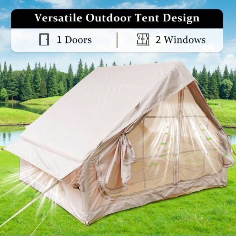 Inflatable Tent With Pump, Glamping Tents 4 - 6 Person, Easy Setup 4 Season Waterproof Outdoor Tent, Waterproof Luxury Glamping Tent with 12 Mesh Window