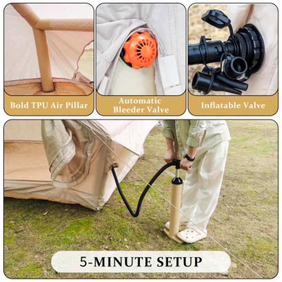 Inflatable Tent With Pump, Glamping Tents 4 - 6 Person, Easy Setup 4 Season Waterproof Outdoor Tent, Waterproof Luxury Glamping Tent with 12 Mesh Window