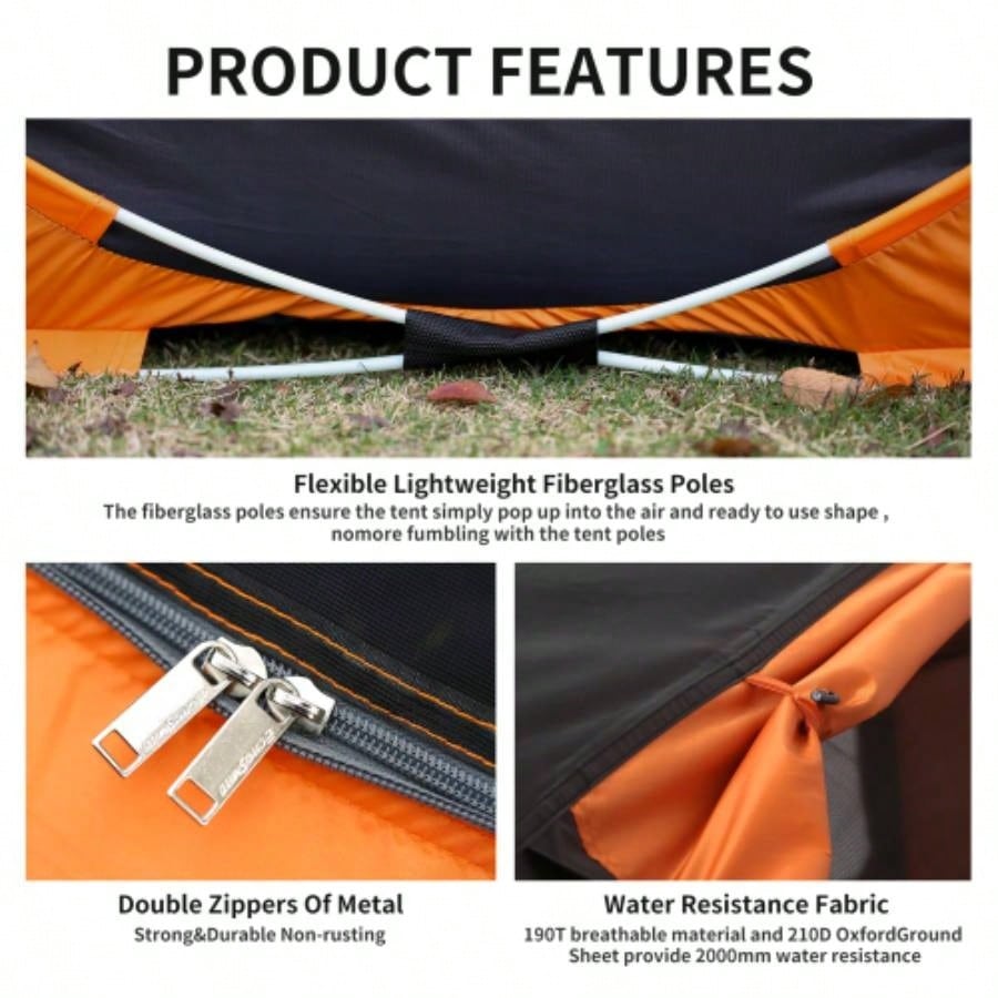 2 Person Black+ Orange Up Camping Tent