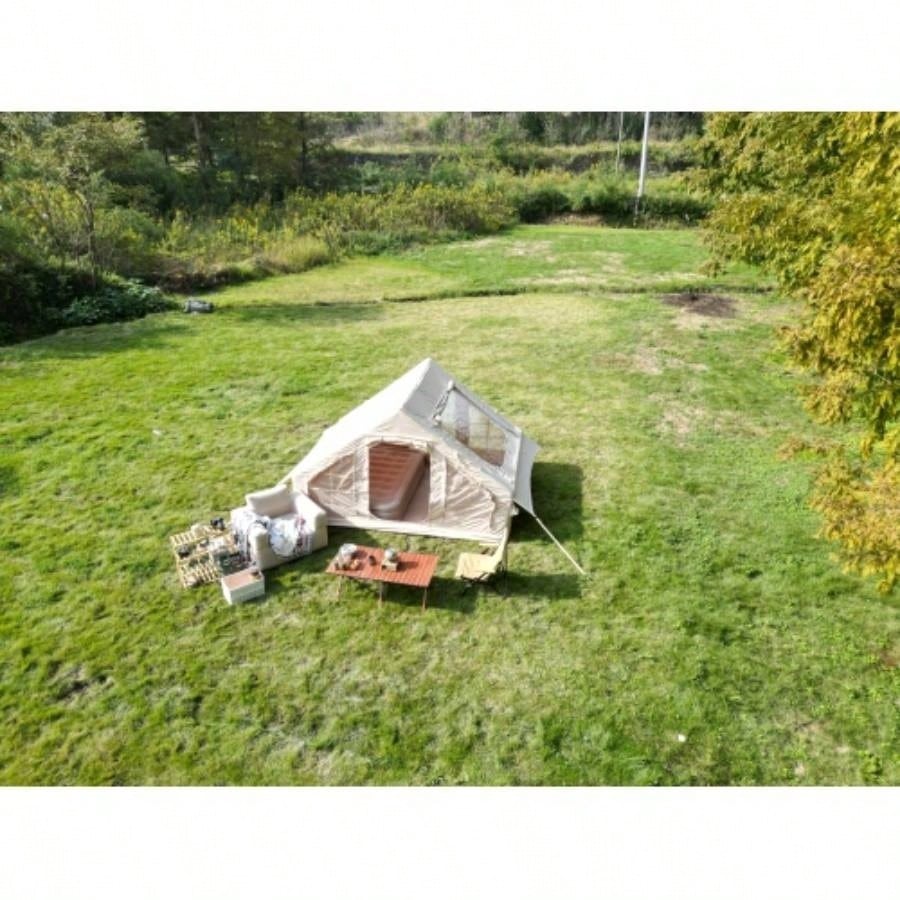 Inflatable Camping Tent Easy Setup 4 Season Glamping Tent with High Performance Inflatable Structure 4 - 6 Persons Waterproof Windproof Outdoor Self - Supporting Blow up Tent Tent Portable House Beige