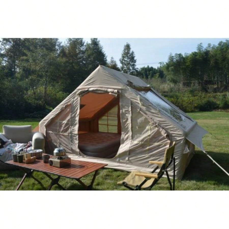 Inflatable Camping Tent Easy Setup 4 Season Glamping Tent with High Performance Inflatable Structure 4 - 6 Persons Waterproof Windproof Outdoor Self - Supporting Blow up Tent Tent Portable House Beige