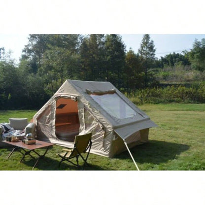Inflatable Camping Tent Easy Setup 4 Season Glamping Tent with High Performance Inflatable Structure 4 - 6 Persons Waterproof Windproof Outdoor Self - Supporting Blow up Tent Tent Portable House Beige