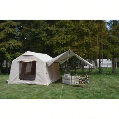 9.8x13ft with canopy, Inflatable Camping Tents with Hand Pump, Glamping Tents, Easy Setup Waterproof and Windproof Blow up Tent Beige