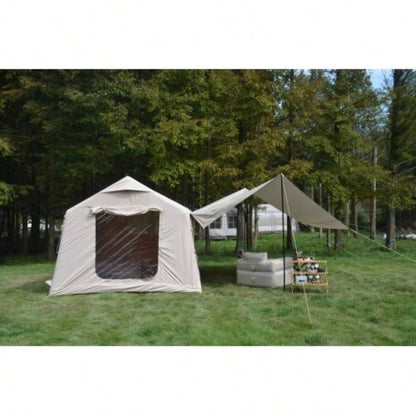 9.8x13ft with canopy, Inflatable Camping Tents with Hand Pump, Glamping Tents, Easy Setup Waterproof and Windproof Blow up Tent Beige