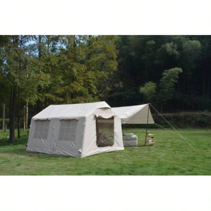 9.8x13ft with canopy, Inflatable Camping Tents with Hand Pump, Glamping Tents, Easy Setup Waterproof and Windproof Blow up Tent Beige