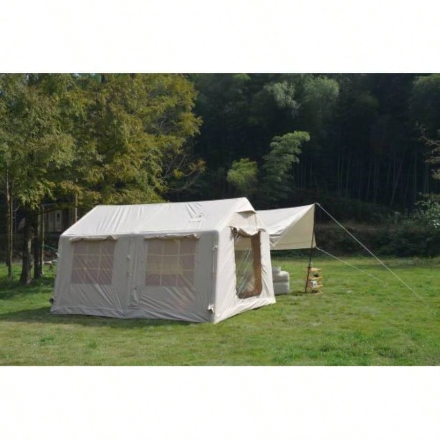 9.8x13ft with canopy, Inflatable Camping Tents with Hand Pump, Glamping Tents, Easy Setup Waterproof and Windproof Blow up Tent Beige