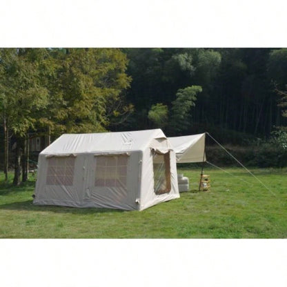 9.8x13ft with canopy, Inflatable Camping Tents with Hand Pump, Glamping Tents, Easy Setup Waterproof and Windproof Blow up Tent Beige