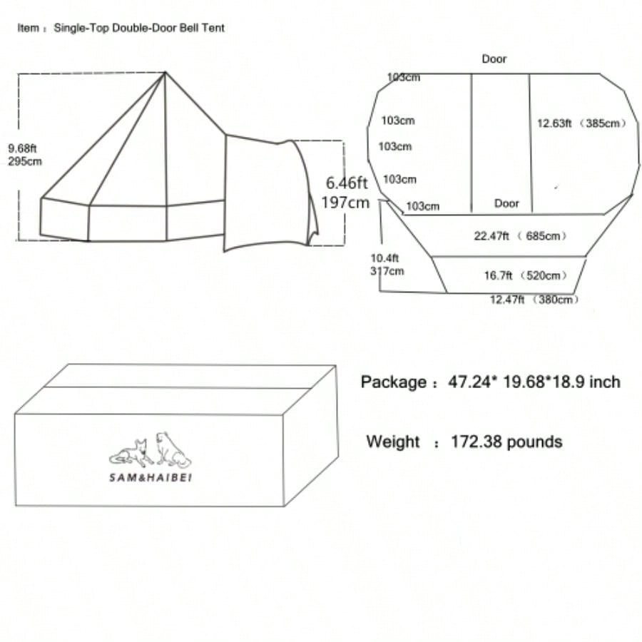 SAMHAIBEI 6 Persons Canvas Tent Bell Tent Glamping, 4 Seasons Yurt Tent Camping, Heavy Cotton Canvas Tent Family Camping, Outdoor Hunting, or Party Tent. Durable, 2 in 1, 2 Doors Bell Tent