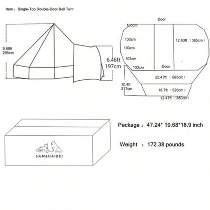 SAMHAIBEI 6 Persons Canvas Tent Bell Tent Glamping, 4 Seasons Yurt Tent Camping, Heavy Cotton Canvas Tent Family Camping, Outdoor Hunting, or Party Tent. Durable, 2 in 1, 2 Doors Bell Tent