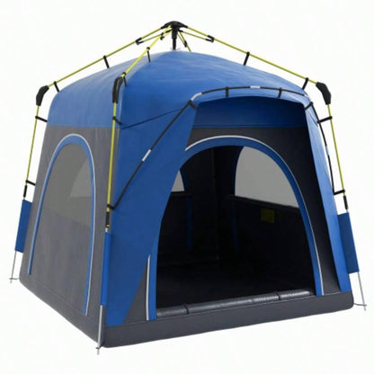 Outsunny Camping Tents 4 Person Up Tent Quick Setup Automatic Hydraulic Family Travel Tent/, Doors Carry Bag Included, Blue