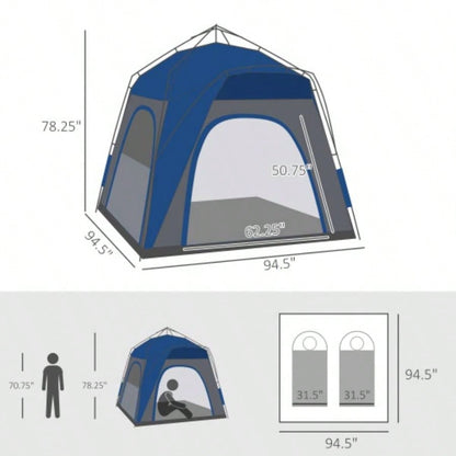 Outsunny Camping Tents 4 Person Up Tent Quick Setup Automatic Hydraulic Family Travel Tent/, Doors Carry Bag Included, Blue