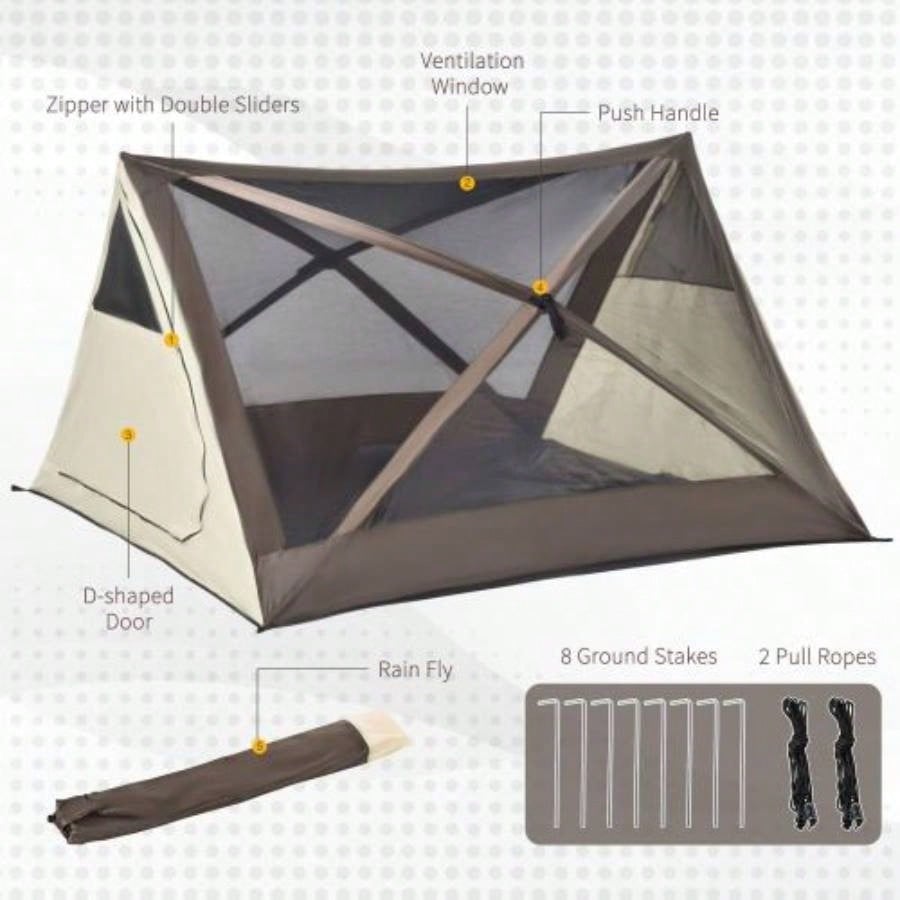 Outsunny 2 - 3 People Up Camping Tent Waterproof Automatic Instant Tent Portable Cabana Beach Tent with Rainfly, Carry Bag, and Doors, Outdoor Camping Hiking Indoor