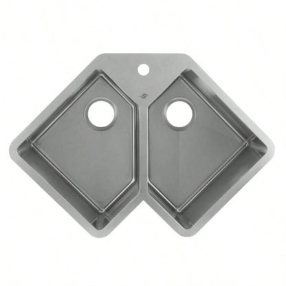 Handmade Corner Double Bowl Top Mount Kitchen Sink