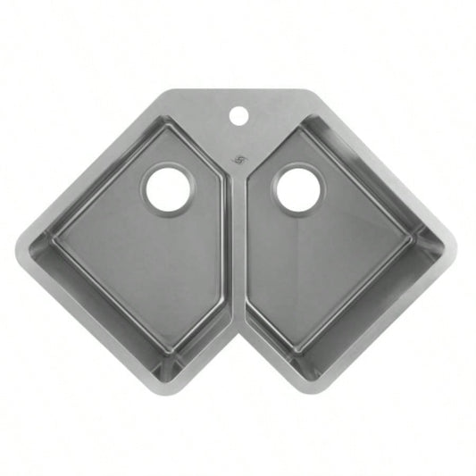 Handmade Corner Double Bowl Top Mount Kitchen Sink
