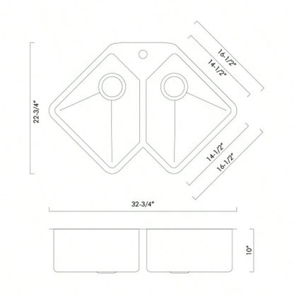 Handmade Corner Double Bowl Top Mount Kitchen Sink