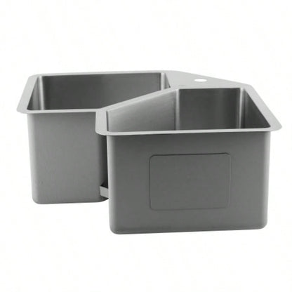 Handmade Corner Double Bowl Top Mount Kitchen Sink