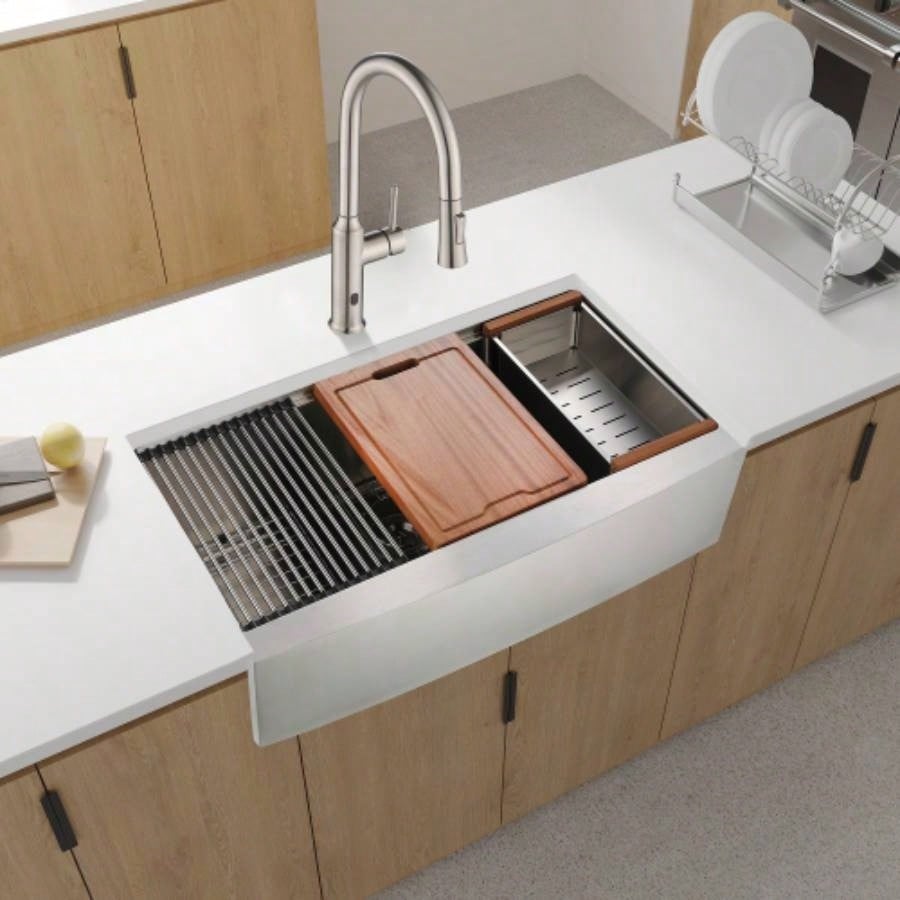 33x22x10Farmhouse Apron Single Bowl Stainless Steel Kitchen Sink with Workstation