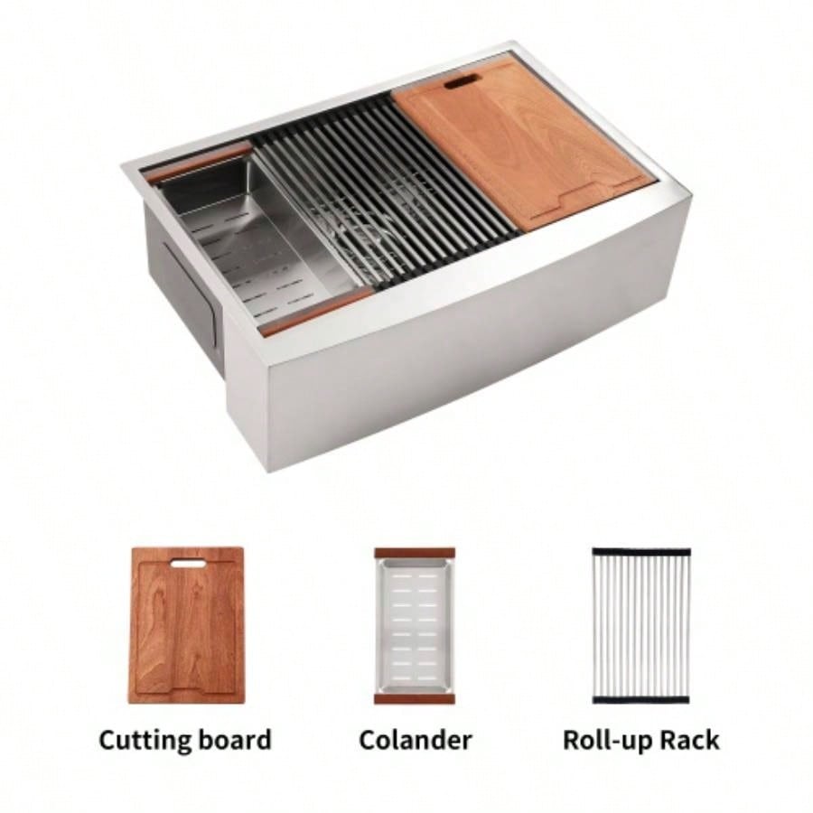 33x22x10Farmhouse Apron Single Bowl Stainless Steel Kitchen Sink with Workstation