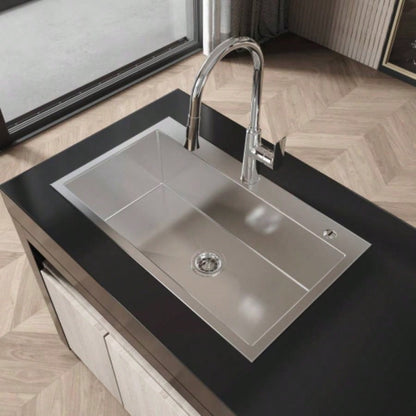 Stainless Steel Kitchen Sink, 32x19 Single Bowl, Overmount Handmade Sink in Brushed Nickel, with US Standard Drain and Hook, LS - SSBR02