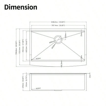 33x22x10Farmhouse Apron Single Bowl Stainless Steel Kitchen Sink with Workstation