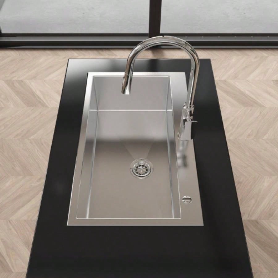 Stainless Steel Kitchen Sink, 32x19 Single Bowl, Overmount Handmade Sink in Brushed Nickel, with US Standard Drain and Hook, LS - SSBR02