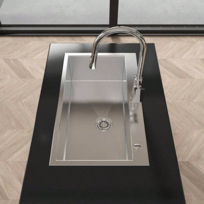 Stainless Steel Kitchen Sink, 32x19 Single Bowl, Overmount Handmade Sink in Brushed Nickel, with US Standard Drain and Hook, LS - SSBR02