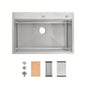 Stainless Steel Kitchen Sink, 33x22 Single Bowl, Overmount Handmade Sink in Brushed, with Cutting Board, Colander, SS - BR01D - 332208