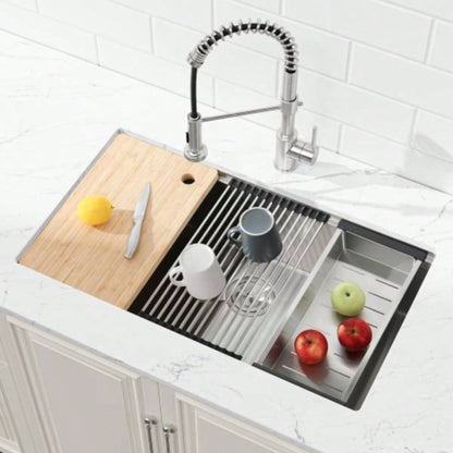 Stainless Steel Kitchen Sink, 33x19 Single Bowl, Undermount Handmade Sink in Dark Gray, with Cutting Board, Colander