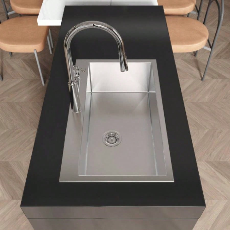 Stainless Steel Kitchen Sink, 32x19 Single Bowl, Overmount Handmade Sink in Brushed Nickel, with US Standard Drain and Hook, LS - SSBR02