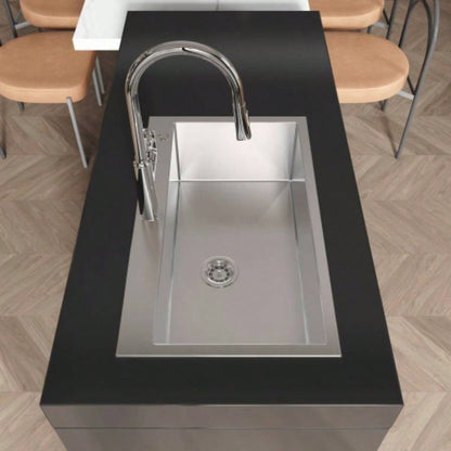 Stainless Steel Kitchen Sink, 32x19 Single Bowl, Overmount Handmade Sink in Brushed Nickel, with US Standard Drain and Hook, LS - SSBR02