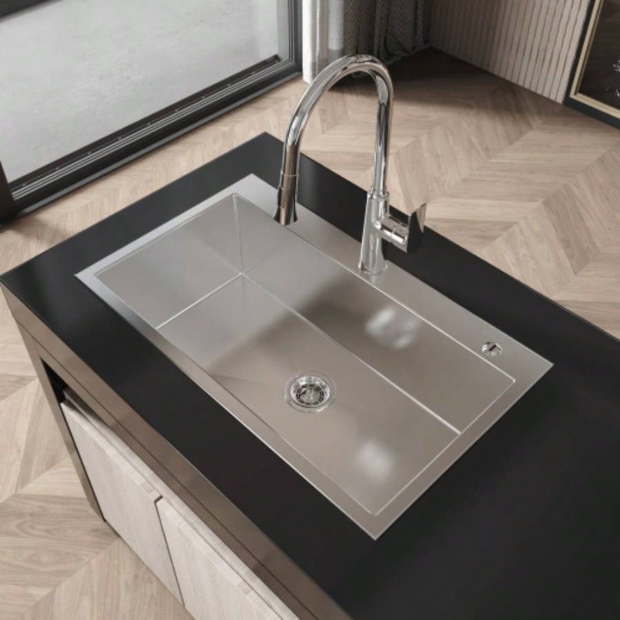 Stainless Steel Kitchen Sink, 32x19 Single Bowl, Overmount Handmade Sink in Brushed Nickel, with US Standard Drain and Hook, LS - SSBR02