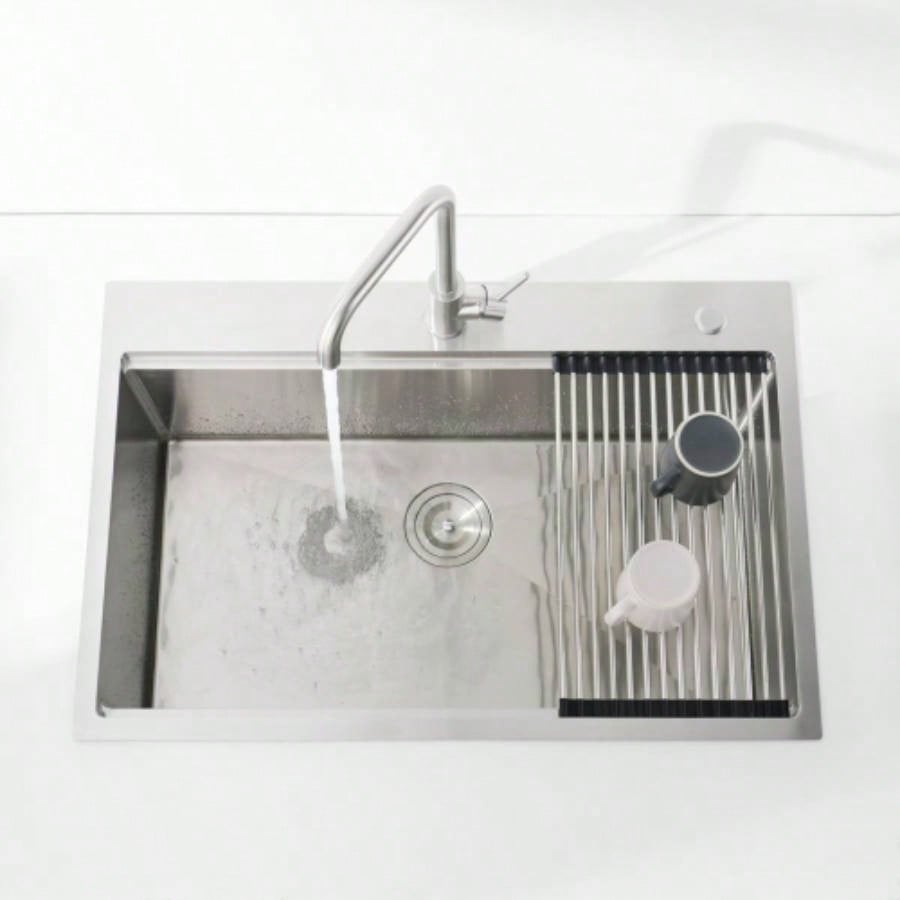 Stainless Steel Kitchen Sink, 33x22 Single Bowl, Overmount Handmade Sink in Brushed, with Cutting Board, Colander, SS - BR01D - 332208