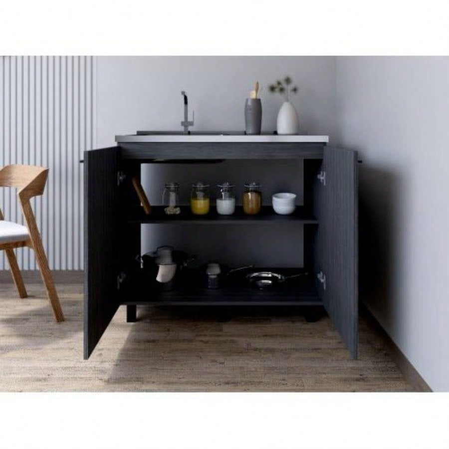 Utility Sink Cabinet Burwood, Kitchen, Smokey Oak