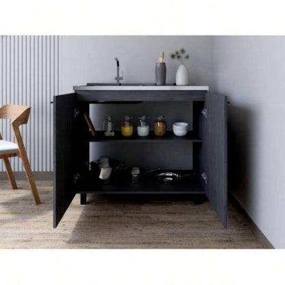 Utility Sink Cabinet Burwood, Kitchen, Smokey Oak
