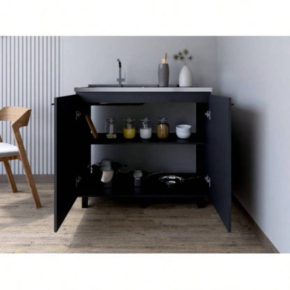 Utility Sink Cabinet Burwood, Kitchen, Black