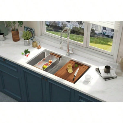 32x 18 inch Undermount Workstation Sink, Stainless Steel Single Bowl Kitchen Sink 18 Gauge