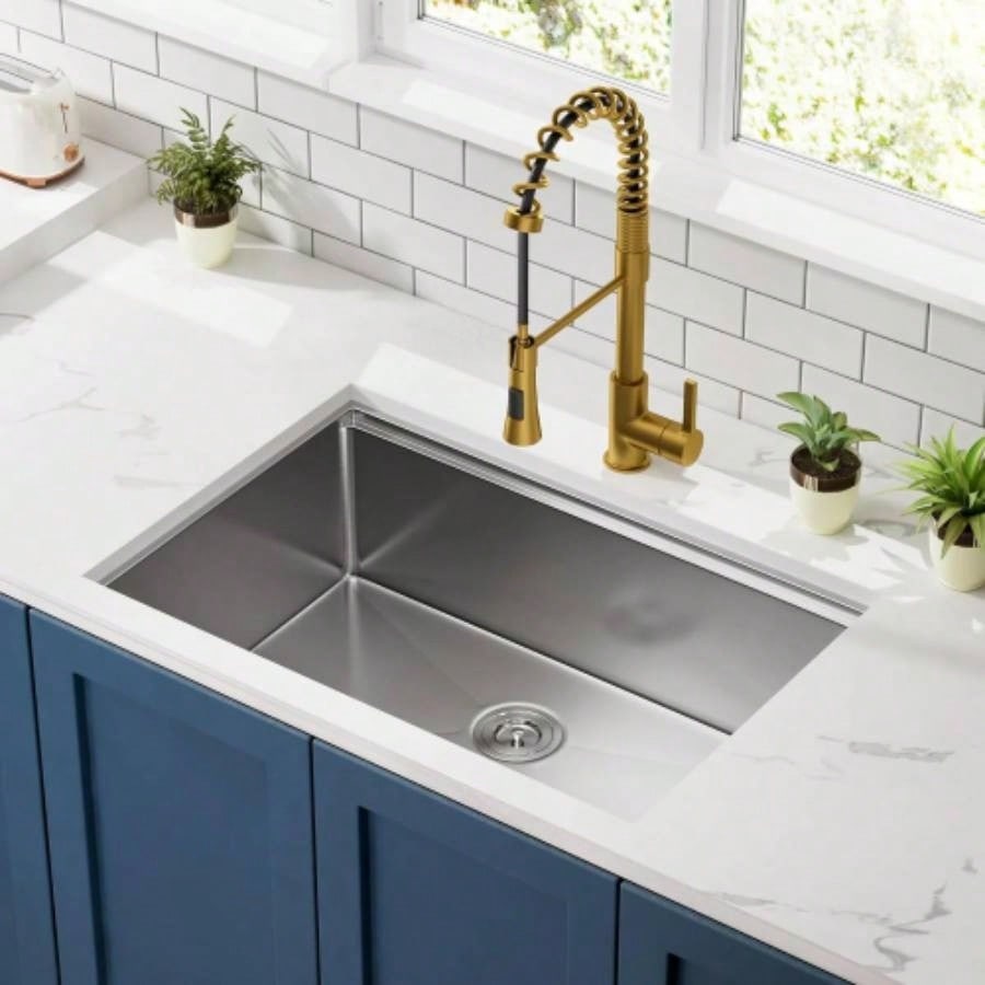 32x 18 inch Undermount Workstation Sink, Stainless Steel Single Bowl Kitchen Sink 18 Gauge