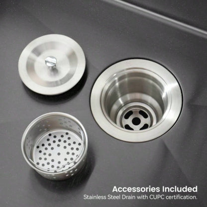 Stainless Steel Kitchen Sink, 33x19 Single Bowl, Undermount Handmade Sink in Black, with US Standard Drain and Hook