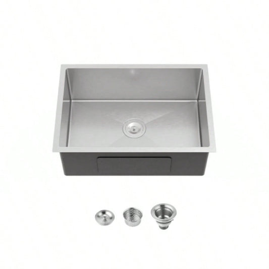 Stainless Steel Kitchen Sink, 27x19 Single Bowl, Undermount Handmade Sink in Brushed Nickel, with US Standard Drain and Hook, LS - SSBR06