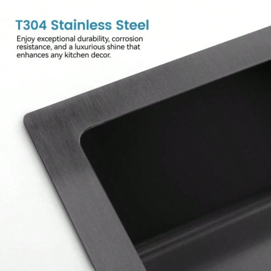 Stainless Steel Kitchen Sink, 33x19 Single Bowl, Undermount Handmade Sink in Black, with US Standard Drain and Hook