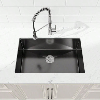 Stainless Steel Kitchen Sink, 33x19 Single Bowl, Undermount Handmade Sink in Black, with US Standard Drain and Hook