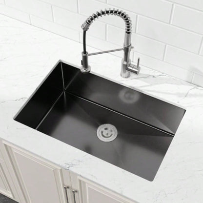 Stainless Steel Kitchen Sink, 33x19 Single Bowl, Undermount Handmade Sink in Black, with US Standard Drain and Hook