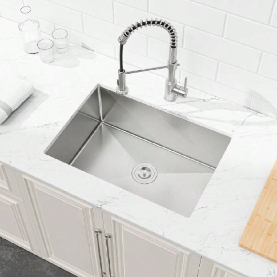 Stainless Steel Kitchen Sink, 27x19 Single Bowl, Undermount Handmade Sink in Brushed Nickel, with US Standard Drain and Hook, LS - SSBR06