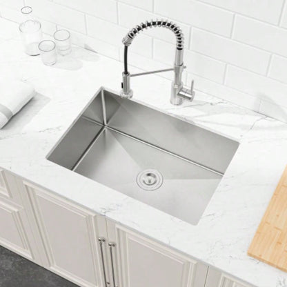 Stainless Steel Kitchen Sink, 27x19 Single Bowl, Undermount Handmade Sink in Brushed Nickel, with US Standard Drain and Hook, LS - SSBR06