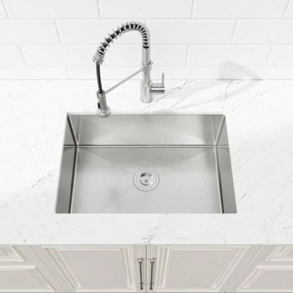 Stainless Steel Kitchen Sink, 27x19 Single Bowl, Undermount Handmade Sink in Brushed Nickel, with US Standard Drain and Hook, LS - SSBR06