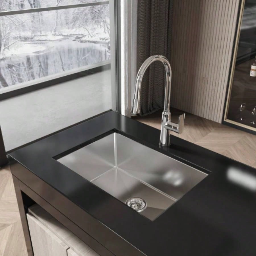 Stainless Steel Kitchen Sink, 27x19 Single Bowl, Undermount Handmade Sink in Brushed Nickel, with US Standard Drain and Hook, LS - SSBR06