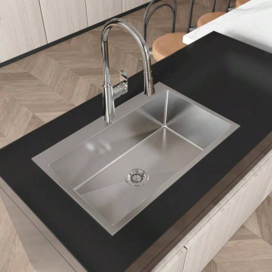 Stainless Steel Kitchen Sink, 30x19 Single Bowl, Overmount Handmade Sink in Brushed Nickel, with US Standard Drain and Hook, LS - SSBR04