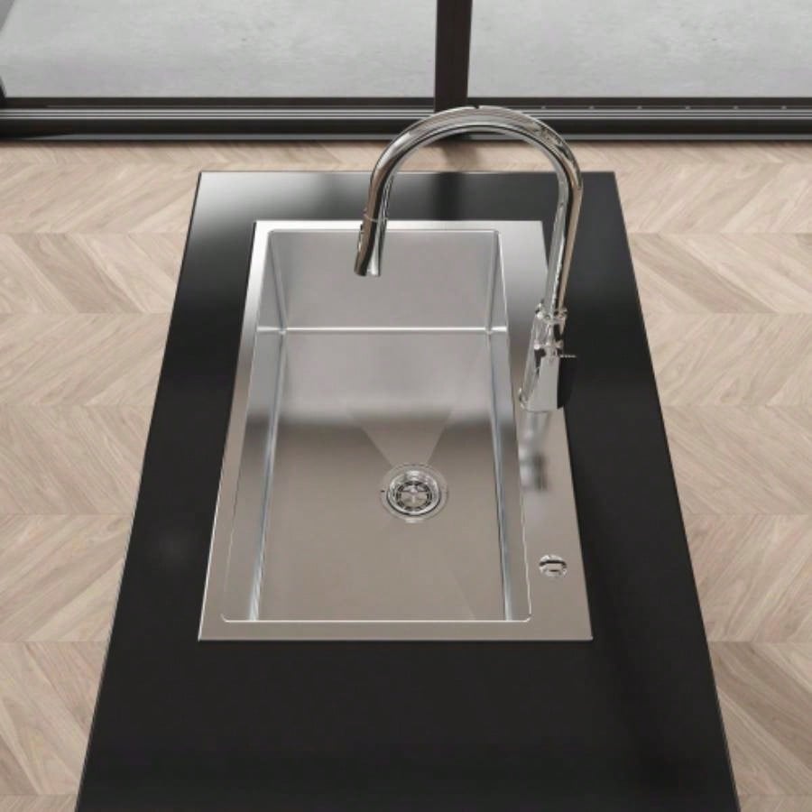 Stainless Steel Kitchen Sink, 30x19 Single Bowl, Overmount Handmade Sink in Brushed Nickel, with US Standard Drain and Hook, LS - SSBR04