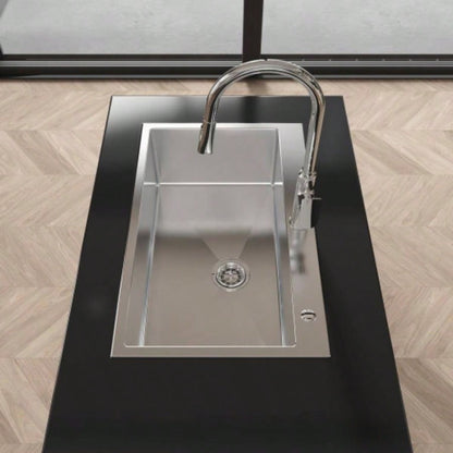 Stainless Steel Kitchen Sink, 30x19 Single Bowl, Overmount Handmade Sink in Brushed Nickel, with US Standard Drain and Hook, LS - SSBR04