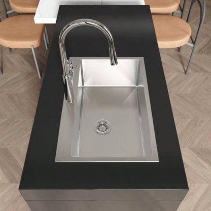Stainless Steel Kitchen Sink, 30x19 Single Bowl, Overmount Handmade Sink in Brushed Nickel, with US Standard Drain and Hook, LS - SSBR04